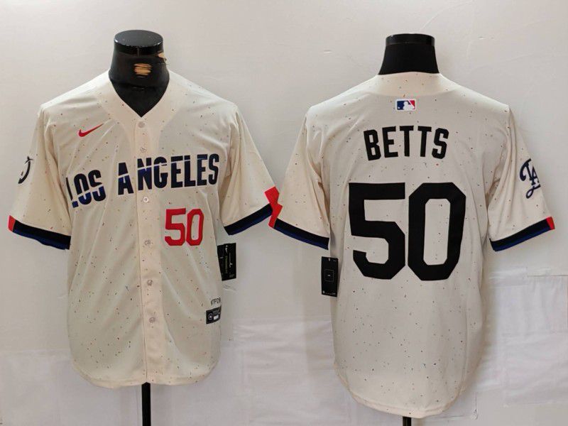 Men Los Angeles Dodgers 50 Betts Cream Fashion Nike Game MLB Jersey style 7012